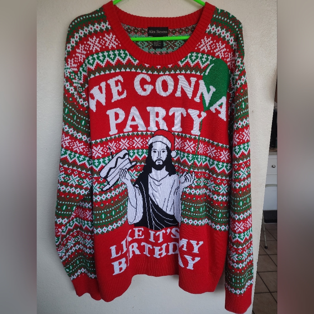 Alex Stevens Gonna Party Ugly Christmas Sweater Knit Jacquard Fair Isle Men's
